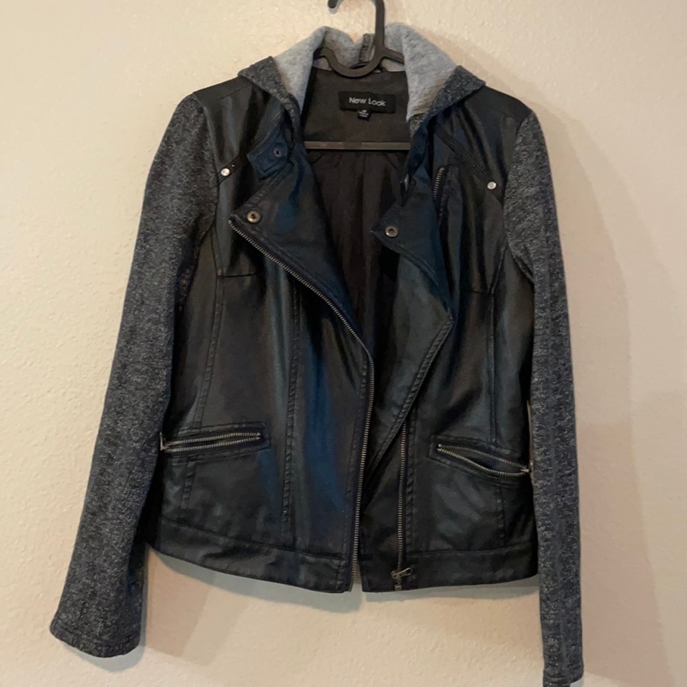 Faux leather jacket with hoodie